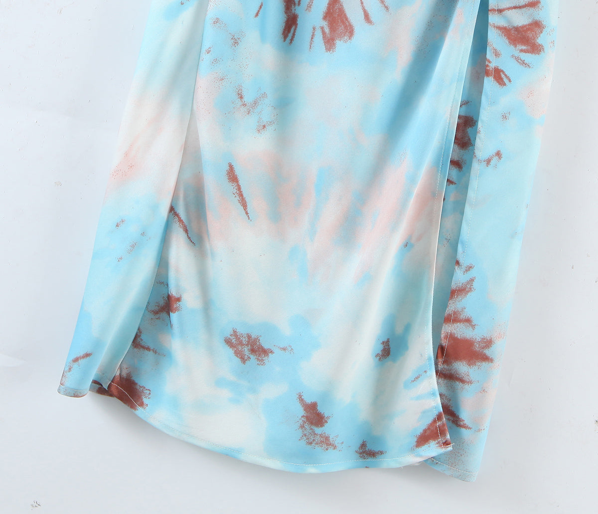 Boho Midi Dress, Strappy, Tie Dye Print Blue Neon