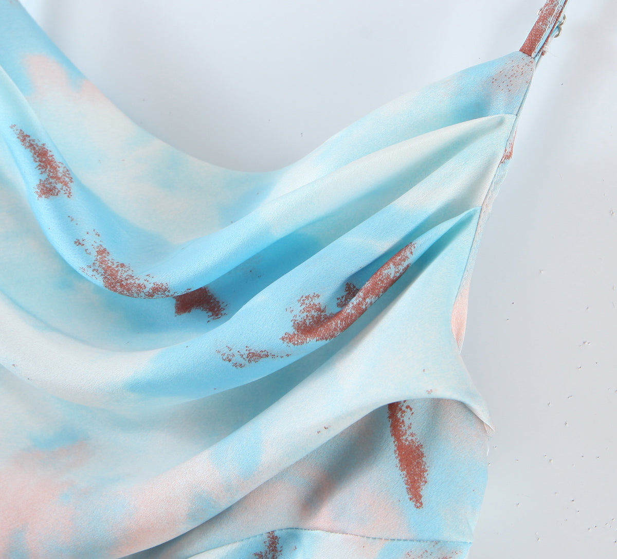 Boho Midi Dress, Strappy, Tie Dye Print Blue Neon