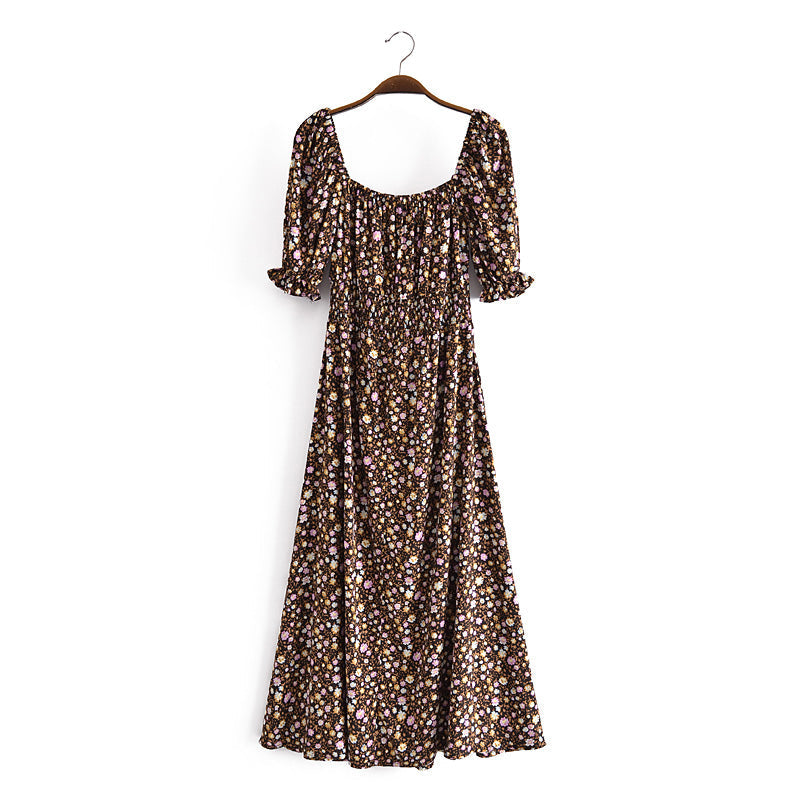 Boho Midi Dress, Off  Shoulder Smocked Dress, Vintage Brown Gabriella