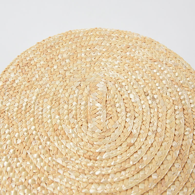 Boho Hat, Straw Bucket Hat, Black Ribbon