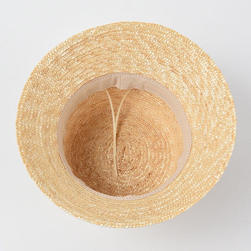 Boho Hat, Straw Bucket Hat, Black Ribbon