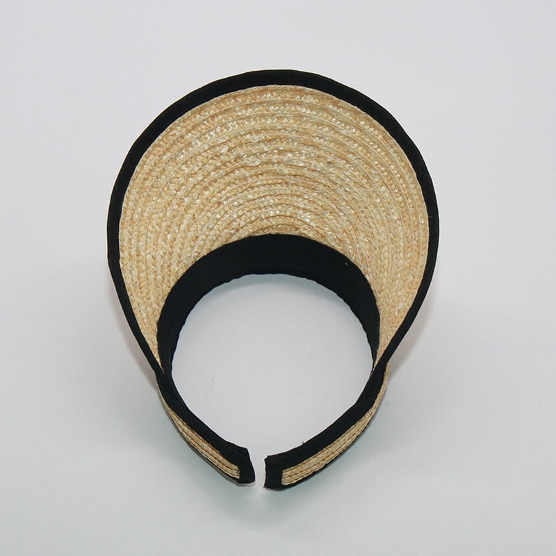 Boho Hat, Sun Hat, Beach Hat, Shade Visor Beige Straw Cap, Black Trim
