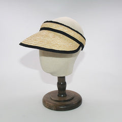 Boho Hat, Sun Hat, Beach Hat, Shade Visor Beige Straw Cap, Black Trim