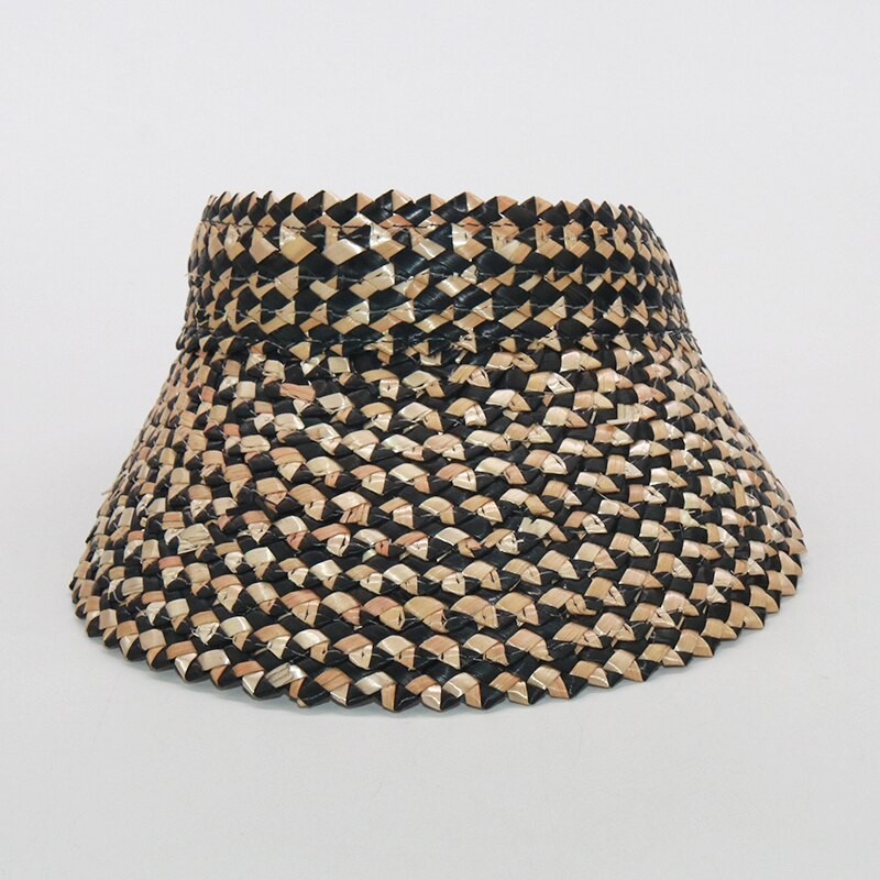 Boho Hat, Sun Hat, Beach Hat, Shade Visor Beige Straw Cap, Black Trim