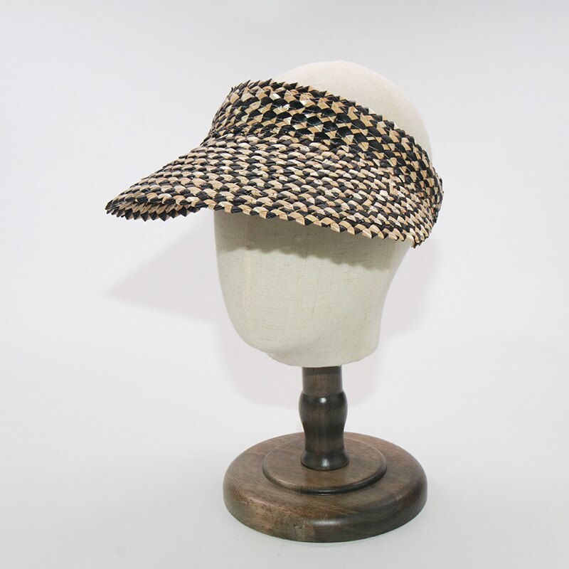 Boho Hat, Sun Hat, Beach Hat, Shade Visor Beige Straw Cap, Black Trim