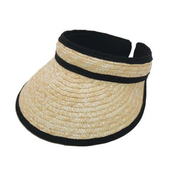 Boho Hat, Sun Hat, Beach Hat, Shade Visor Beige Straw Cap, Black Trim