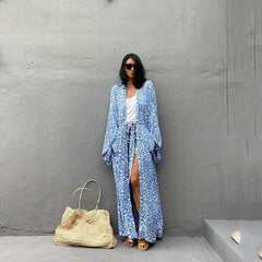 Boho Robe, Beach Cover up, Beach Robe, Blue Fern