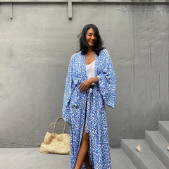 Boho Robe, Beach Cover up, Beach Robe, Blue Fern