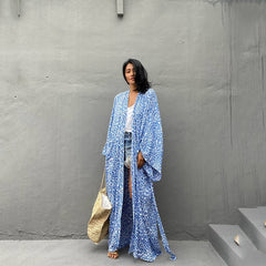Boho Robe, Beach Cover up, Beach Robe, Blue Fern