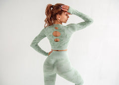 Yoga Set, Yoga Legging, Printed Workout Set Top and Legging, Camo in Green