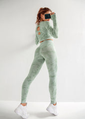 Yoga Set, Yoga Legging, Printed Workout Set Top and Legging, Camo in Green