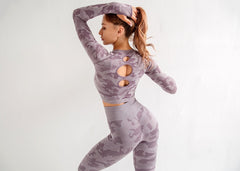Yoga Set, Yoga Legging, Printed Workout Set Top and Legging, Camo in Purple