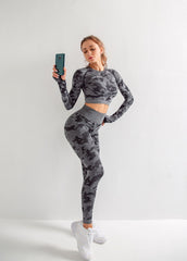 Yoga Set, Yoga Legging, Printed Workout Set Top and Legging, Camo in Purple