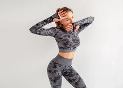 Yoga Set, Yoga Legging, Printed Workout Set Top and Legging, Camo in Black