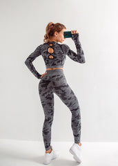 Yoga Set, Yoga Legging, Printed Workout Set Top and Legging, Camo in Black