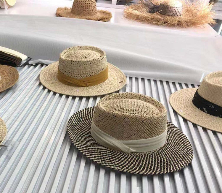 Boho Hat, Sun Beach Hat, Seagrass Fedora Hat, Lady Two Tone Black