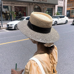Boho Hat, Sun Beach Hat, Seagrass Fedora Hat, Lady Two Tone Black