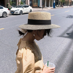 Boho Hat, Sun Beach Hat, Seagrass Fedora Hat, Lady Two Tone Black