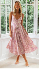 Boho Midi Dress, Strappy Sundress Emilie in Floral Purple