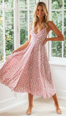 Boho Midi Dress, Strappy Sundress Emilie in Floral Purple