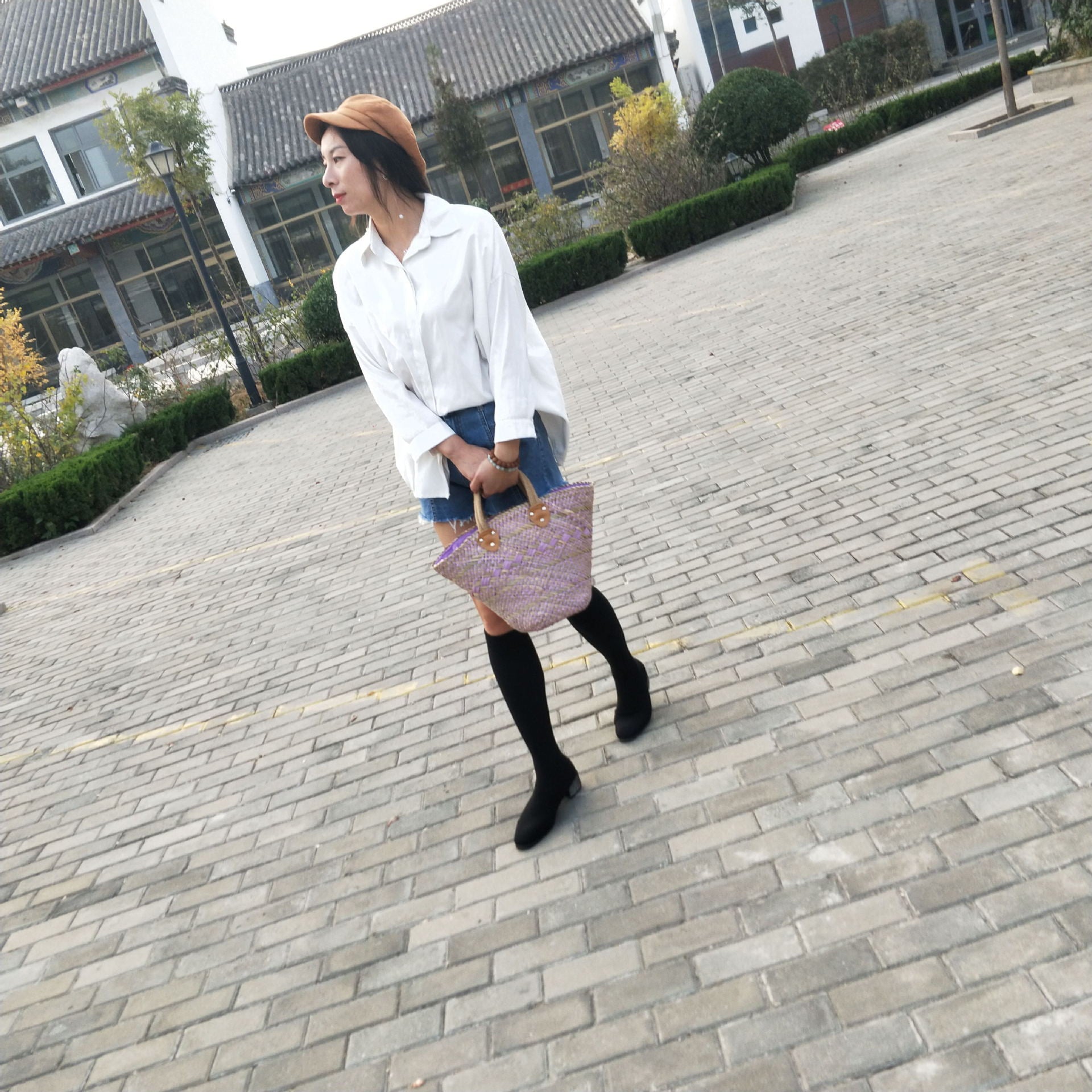 Boho Bag, Woven Straw Basket Bag, Rattan Bag, Blue Wave