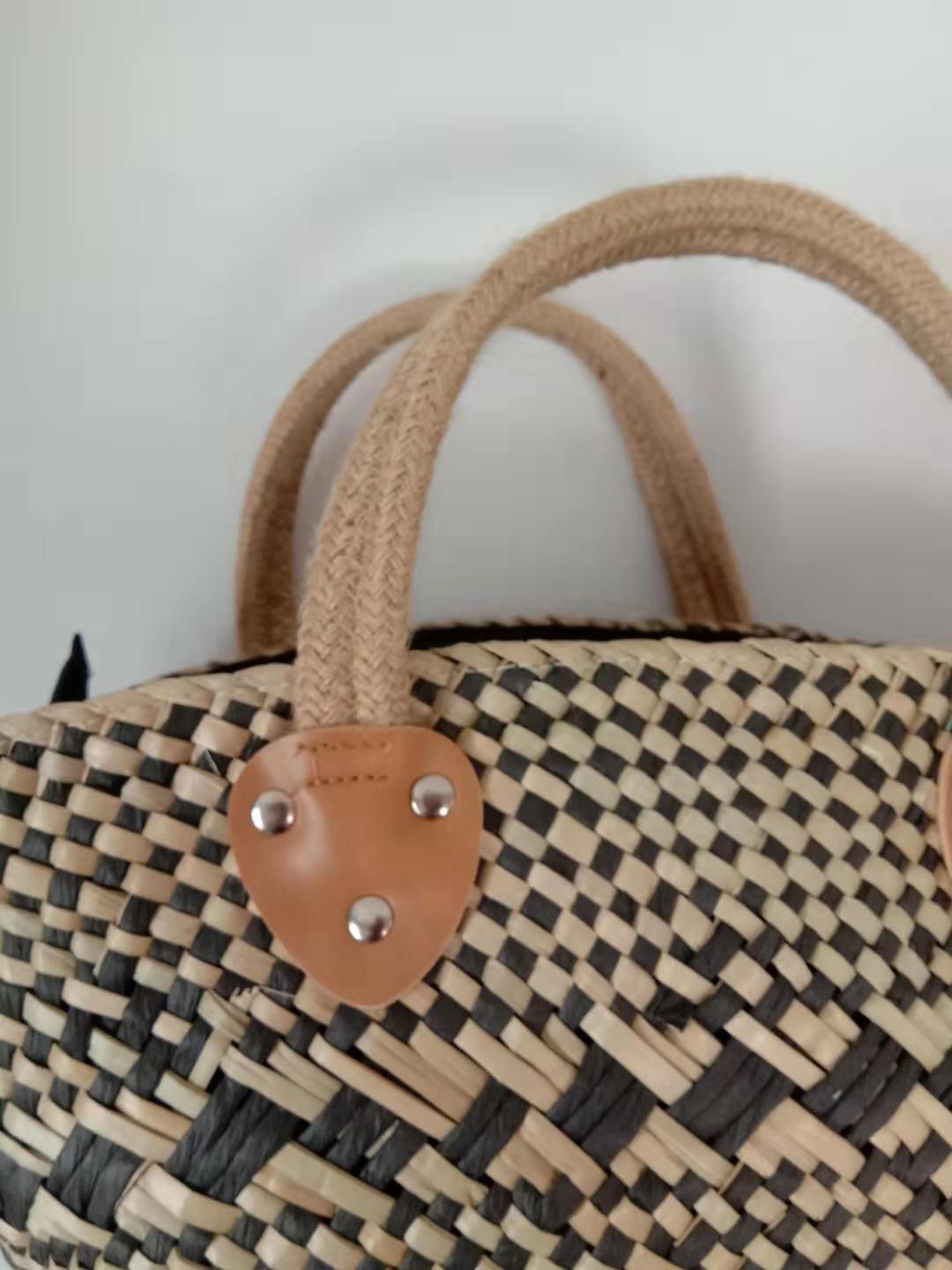 Boho Bag, Woven Straw Basket Bag, Rattan Bag, Blue Wave