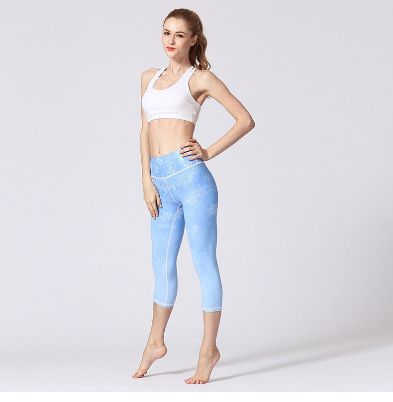 Yoga Legging, Yoga Pants, Boho Legging, Printed Tight, Blue Snow