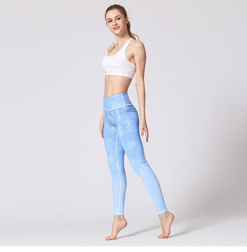 Yoga Legging, Yoga Pants, Boho Legging, Printed Tight, Blue Snow