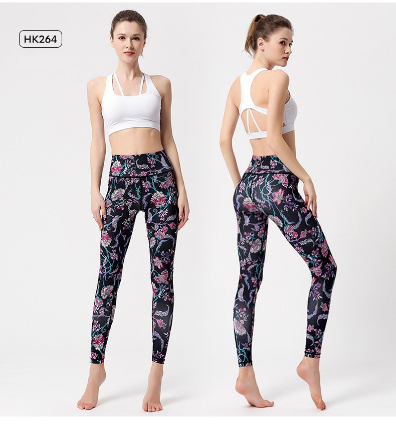 Yoga Legging, Yoga Pants, Boho Legging, Tight with Pocket Forrest in Black Red Flower