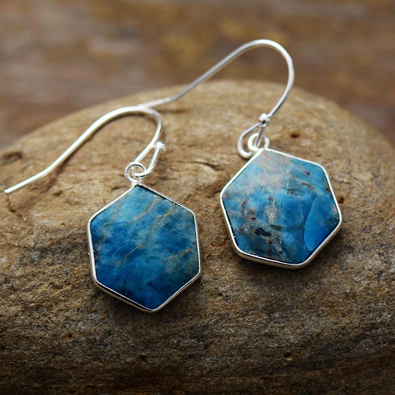 Boho Earrings, Dangle Earrings, Blue Apatite