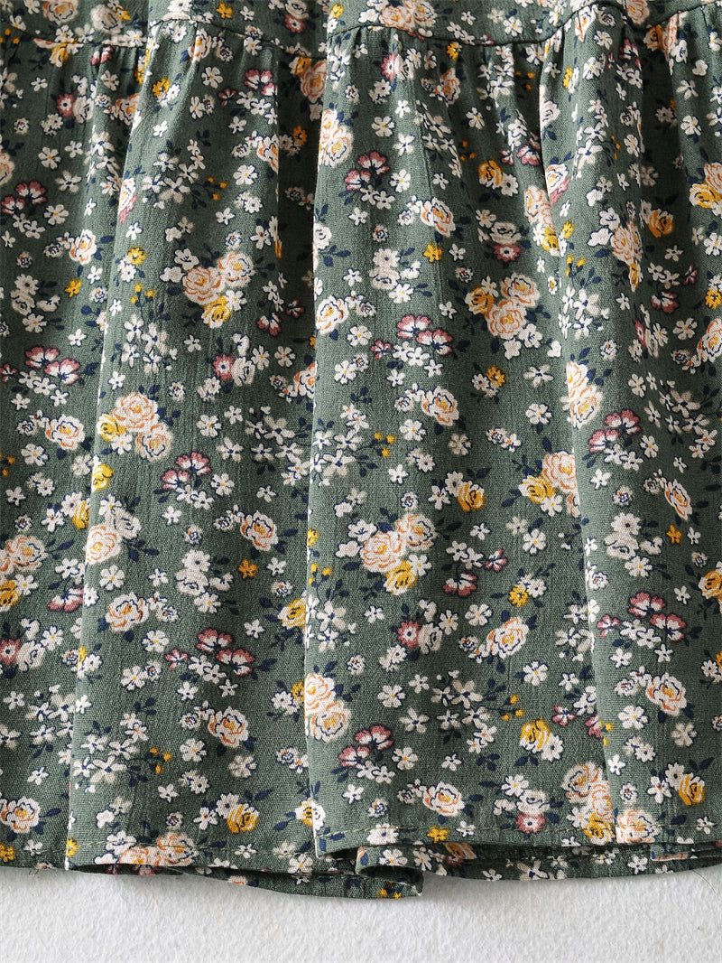 Boho Midi Dress, Sundress, Puff Junifer Green