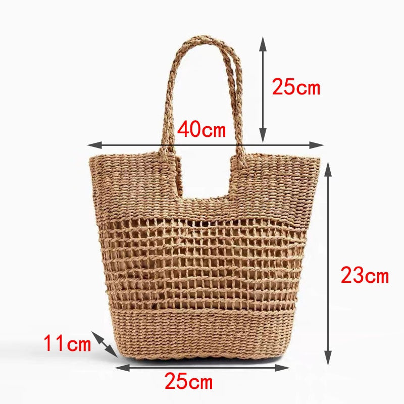 Boho Bag, Woven Straw Basket Bag, Rattan Bag, Brown Alana