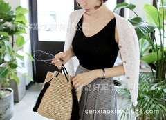 Boho Bag, Woven Straw Rope Bag, Brown Leisure Bucket bag