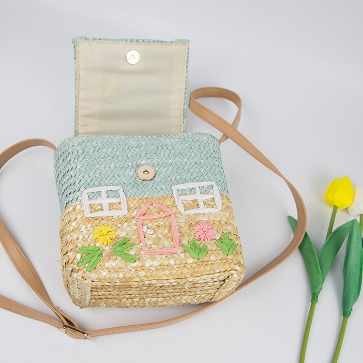 Boho Bag, Woven Straw Bag, Girl Bag, Rattan Bag, Yellow Daisy