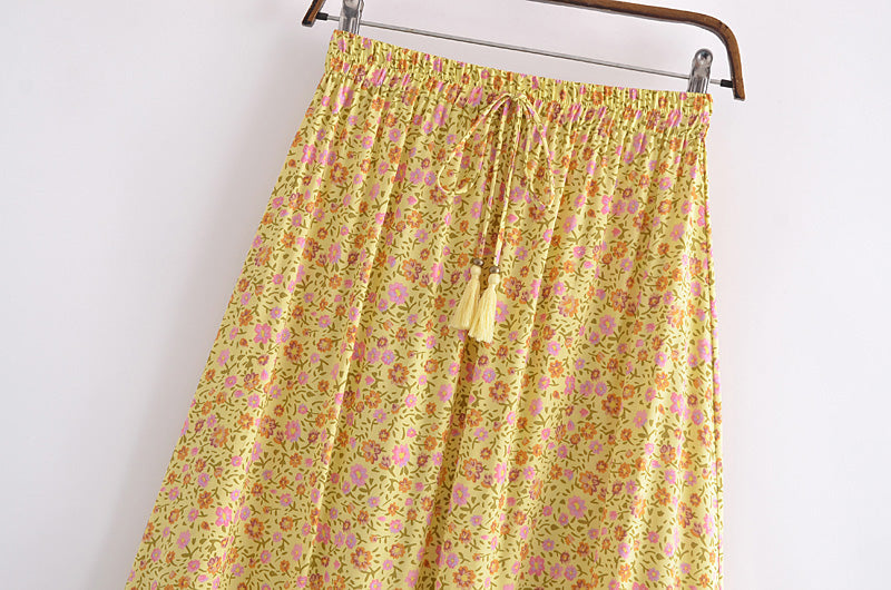 Boho Skirt, Hippie Skirts, Maxi Skirt, Yellow Sunshine Flower