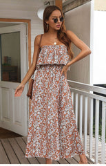 Boho Maxi Dress, Sundress, Urban in Floral Brown