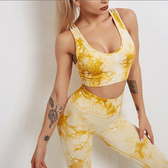 Yoga Set, Yoga Legging, Printed Workout Set Top and Legging, Smoke in Yellow