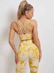 Yoga Set, Yoga Legging, Printed Workout Set Top and Legging, Smoke in Yellow