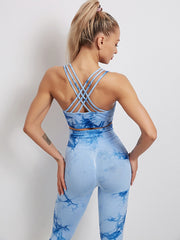 Yoga Set, Yoga Legging, Printed Workout Set Top and Legging, Smoke in Blue