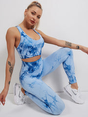 Yoga Set, Yoga Legging, Printed Workout Set Top and Legging, Smoke in Blue