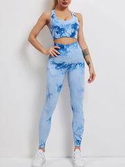 Yoga Set, Yoga Legging, Printed Workout Set Top and Legging, Smoke in Blue