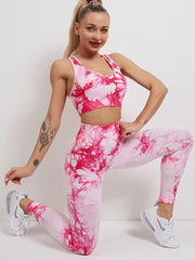 Yoga Set, Yoga Legging, Printed Workout Set Top and Legging, Smoke in Pink