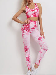 Yoga Set, Yoga Legging, Printed Workout Set Top and Legging, Smoke in Pink