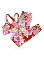 Yoga Set, Yoga Legging, Printed Workout Set Top and Legging, Smoke in Red Peony