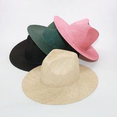 Boho Hat, Sun Hat, Beach Hat, Sisal Straw Fedora, Jazz Hat, Anna Beige, Pink and Black