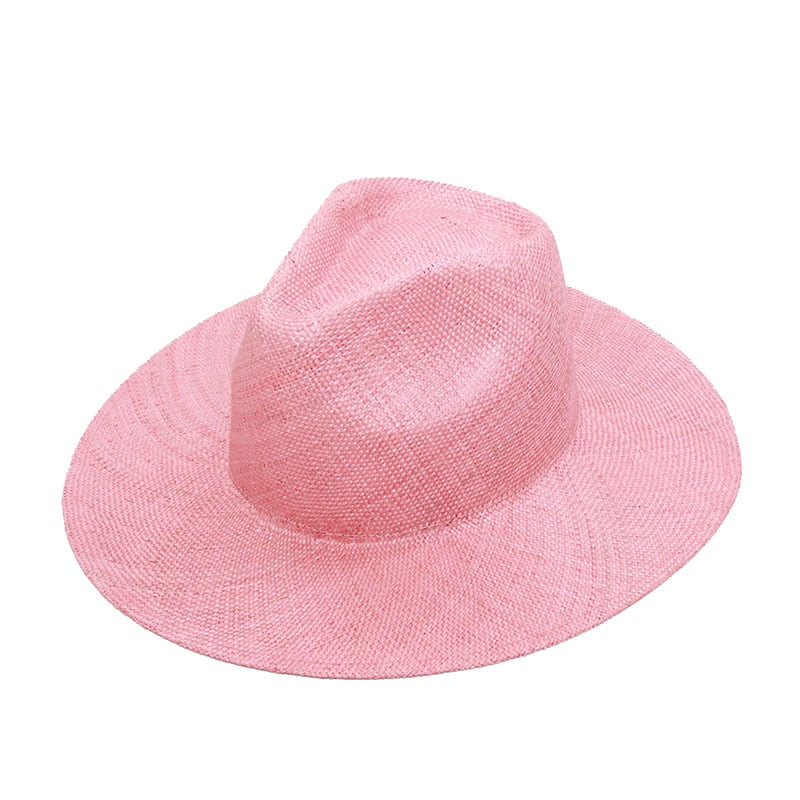 Boho Hat, Sun Hat, Beach Hat, Sisal Straw Fedora, Jazz Hat, Anna Beige, Pink and Black