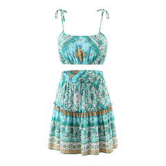 Boho Two Piece Set, Crop Top and Skirt, Oceane Square Mint