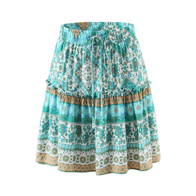 Boho Two Piece Set, Crop Top and Skirt, Oceane Square Mint