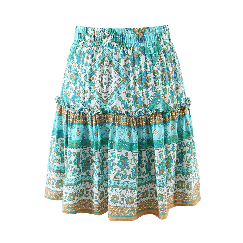 Boho Two Piece Set, Crop Top and Skirt, Oceane Square Mint