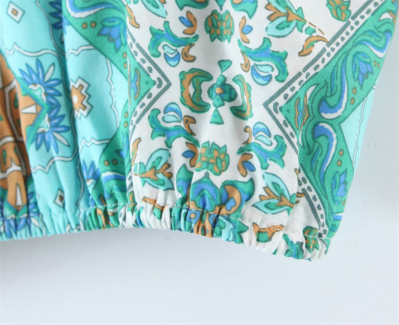 Boho Two Piece Set, Crop Top and Skirt, Oceane Square Mint